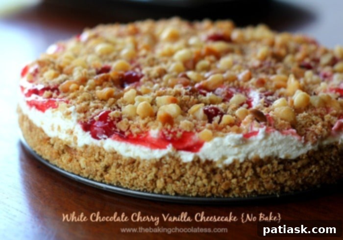 Decadent White Chocolate Cherry Vanilla Cheesecake 3 White Chocolate Cherry Vanilla Cheesecake {No Bake}