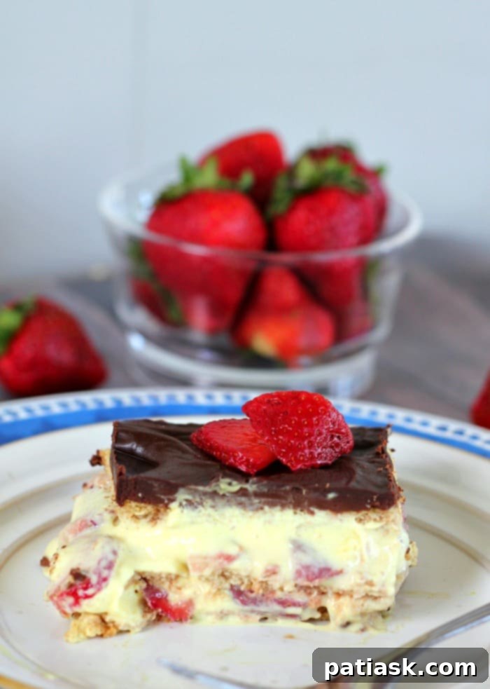 No-Bake Banana Split Dream Cake 3 Close-up of Creamy Banana Split Eclair Cake Layers