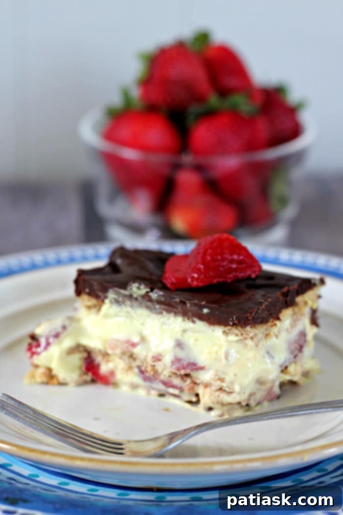 No-Bake Banana Split Dream Cake 4 Sliced Banana Split Eclair Cake with Fresh Fruit