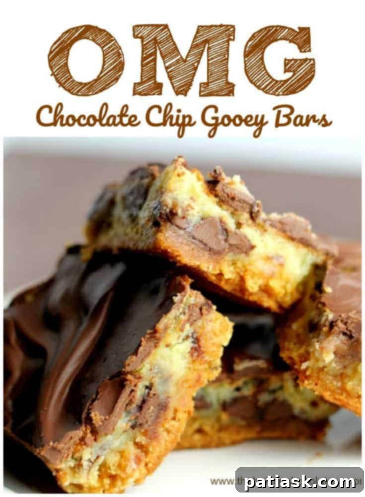 Irresistibly Gooey Chocolate Chip Bars 6 A stack of delicious Chocolate Chip Gooey Bars on a platter