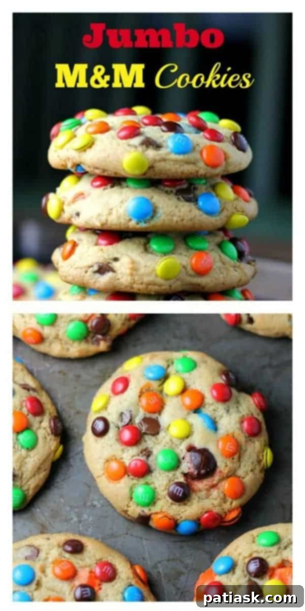 Another view of the delicious jumbo soft batch M&M cookies, highlighting their generous size and vibrant M&M toppings.