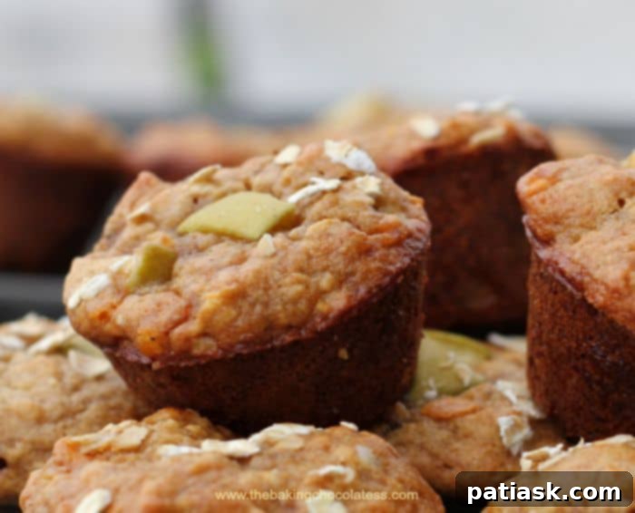 Wholesome Apple Peanut Butter Mini Muffins 4 A plate of freshly baked Skinny Apple Peanut Butter Mini Muffins with a sprinkle of oats.