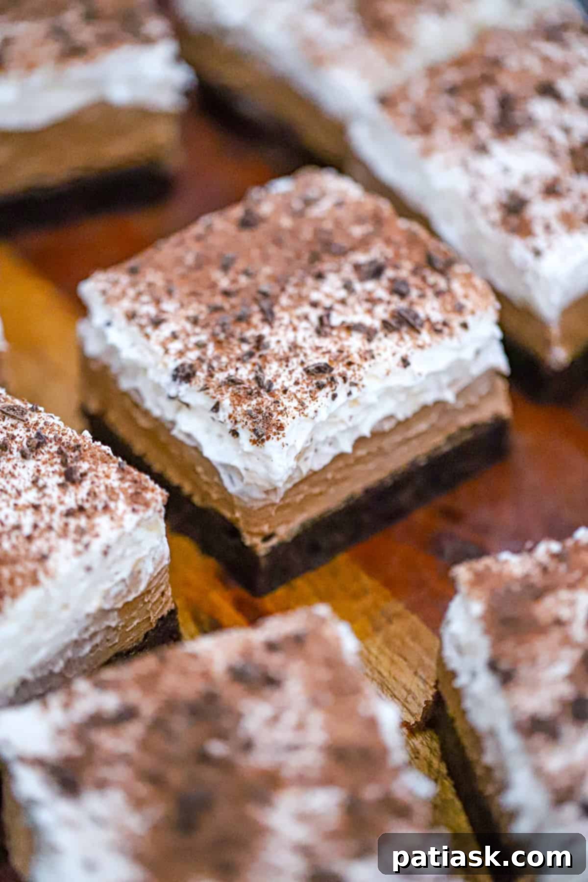 Chocolate silk brownie with layers visible