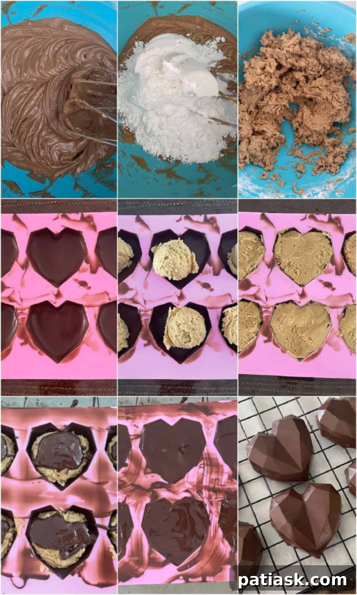 Stack of copycat Reese's peanut butter hearts showcasing the irresistible layers of chocolate and peanut butter