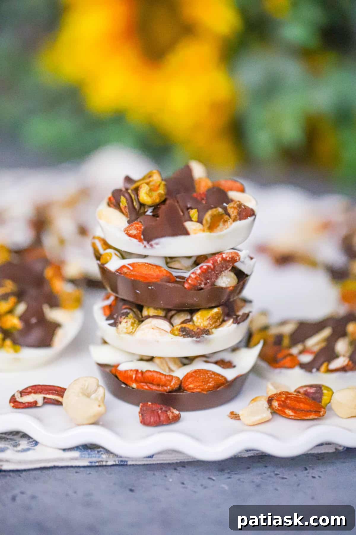 Dark chocolate nut cups with salted nuts.