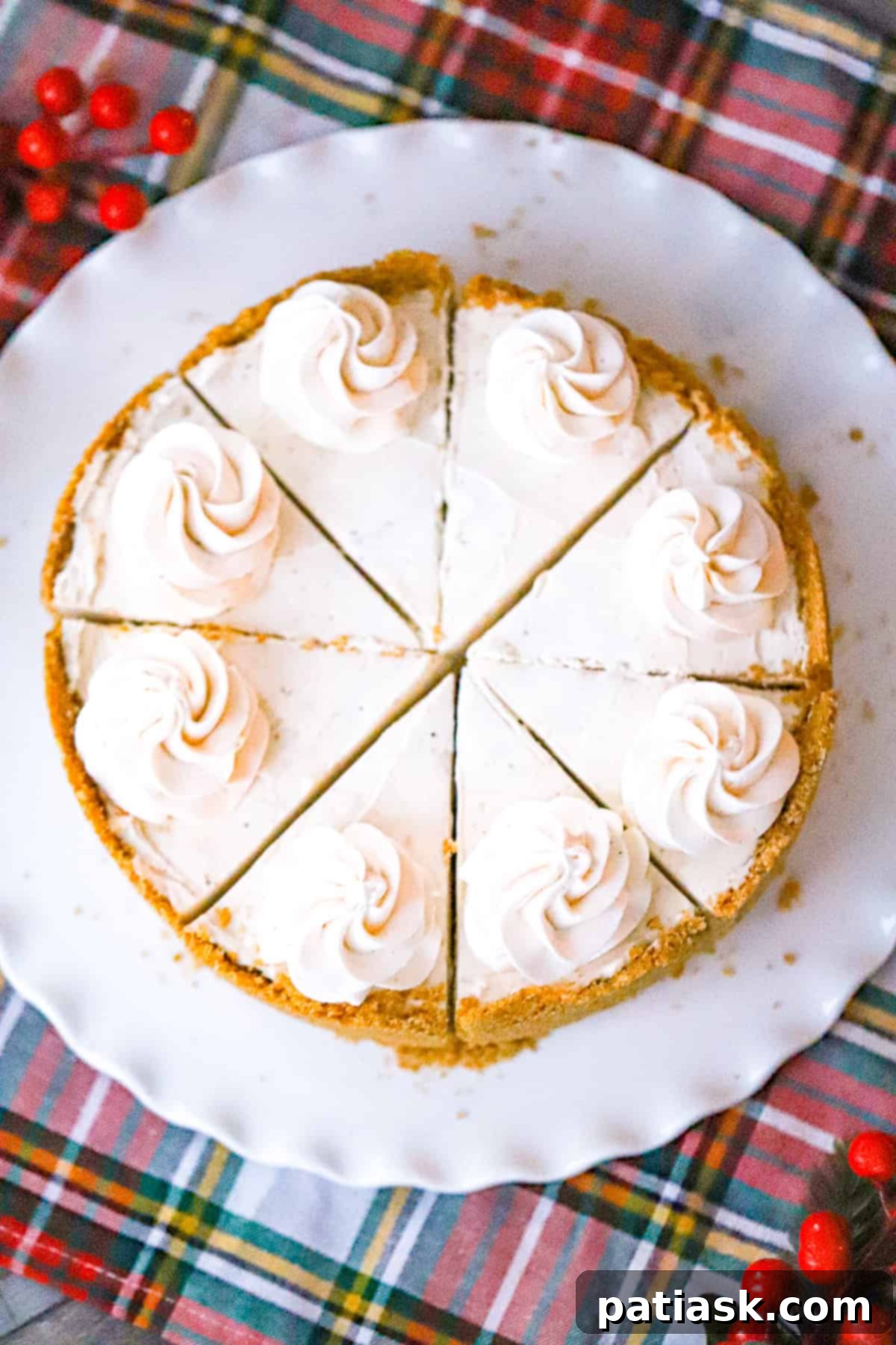 Slice of Vanilla Bean Cheesecake on a Plate