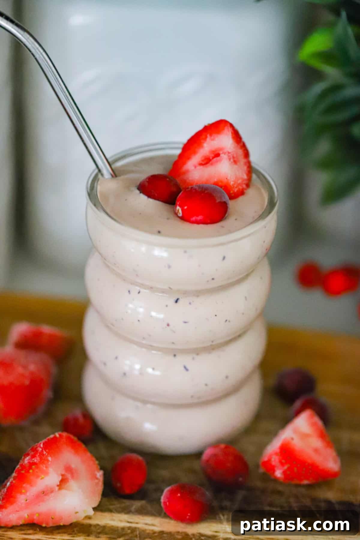 Bright Anti-Inflammatory Berry Power Smoothie 2 A refreshing glass of anti-inflammatory cranberry strawberry smoothie