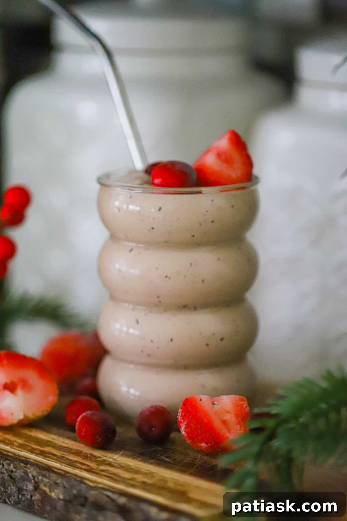 Bright Anti-Inflammatory Berry Power Smoothie 3 Close-up of the vibrant ingredients in the cranberry strawberry smoothie